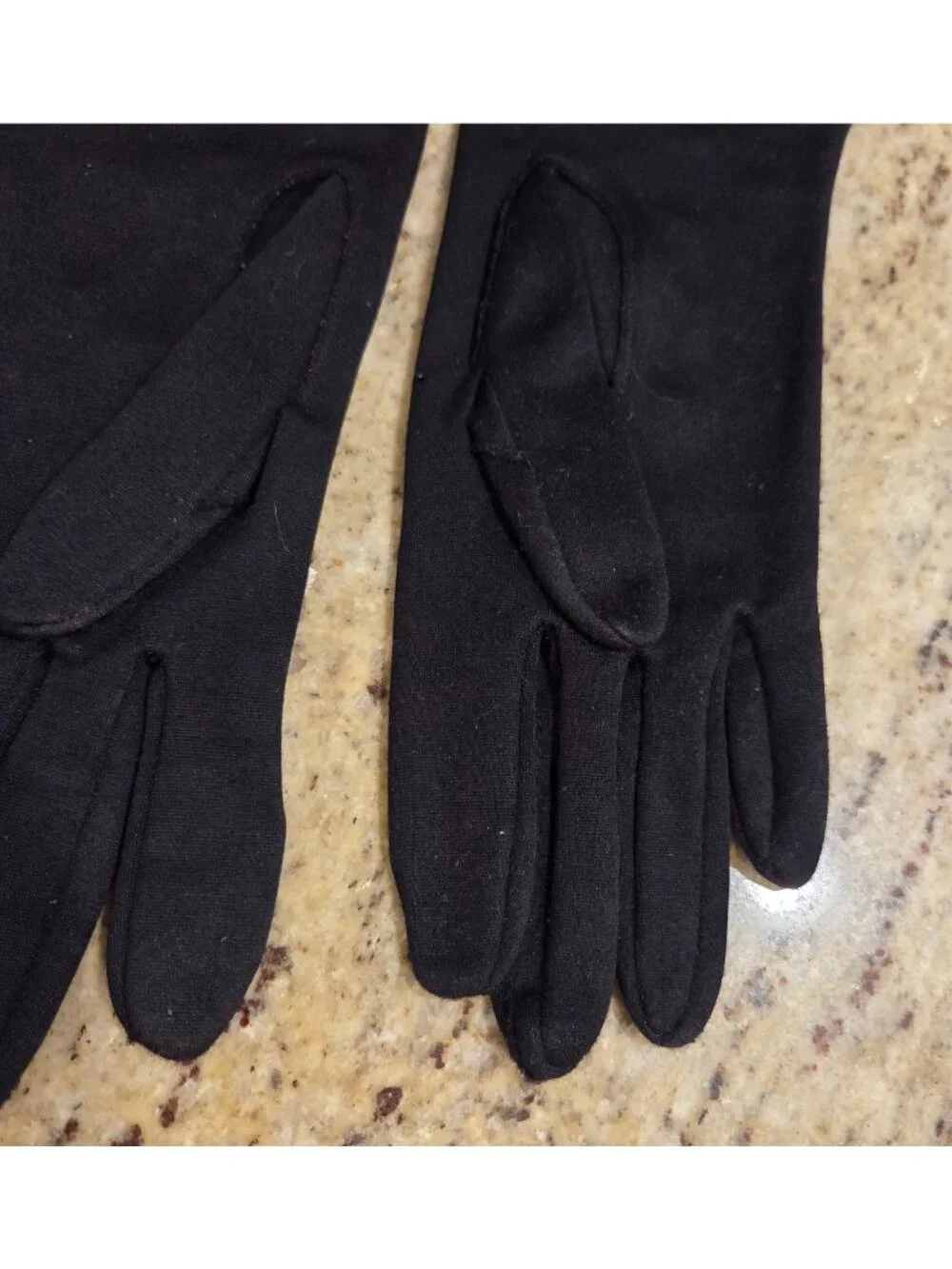 Vintage Womens One Size Stretch Nylon Black Formal Gloves Beaded 15